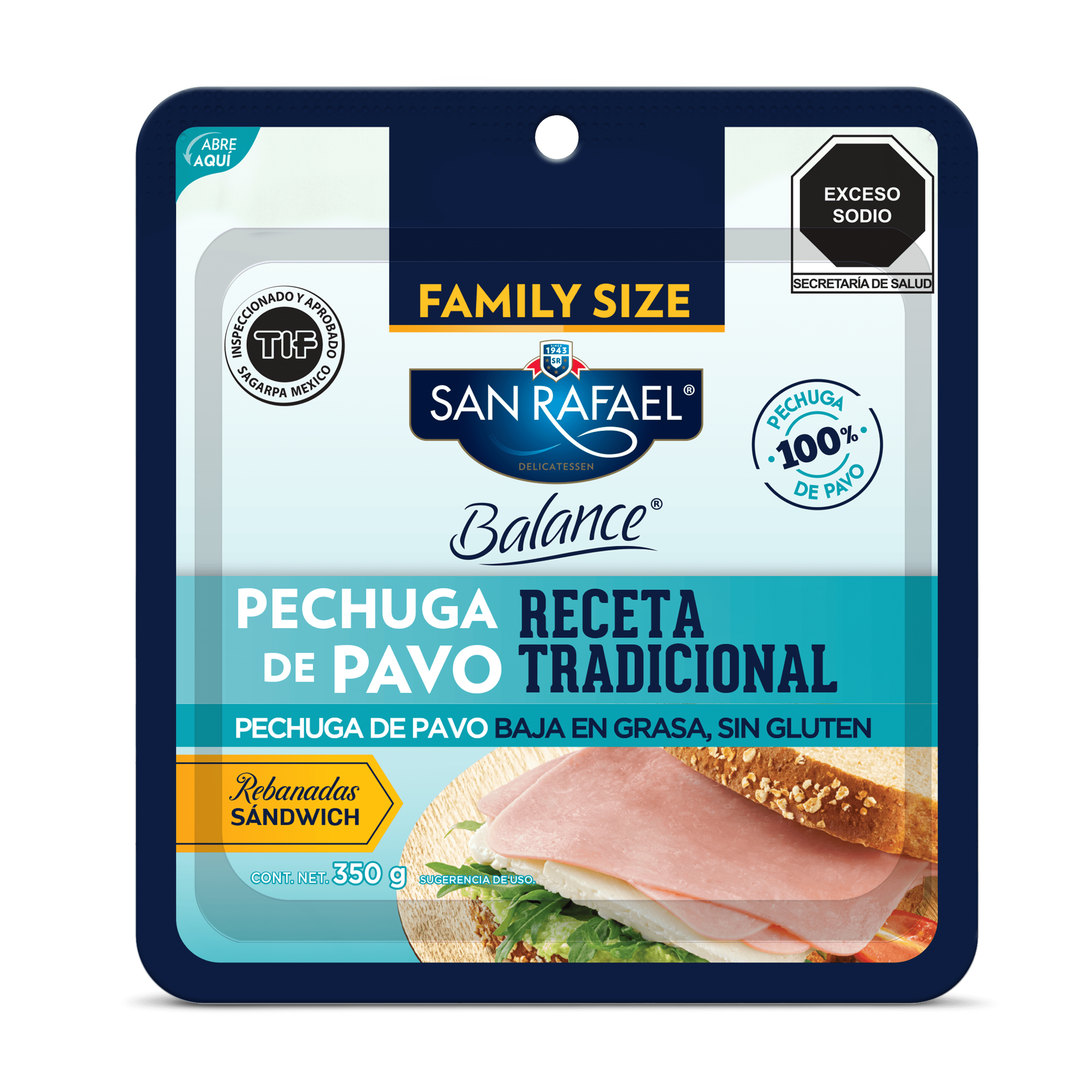 Family Size Pechuga de pavo rebanadas de sandwich